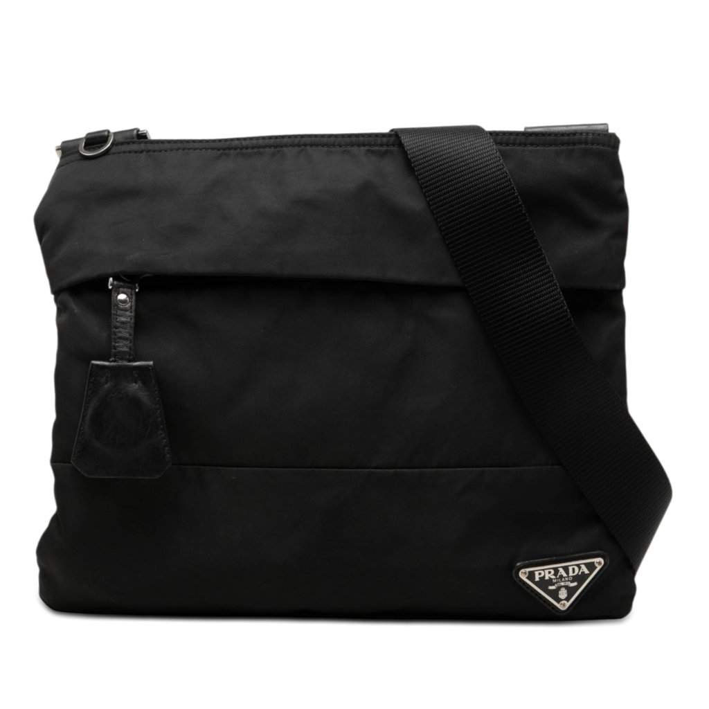 Prada Tessuto Zip Top Crossbody Black Very good - Front View