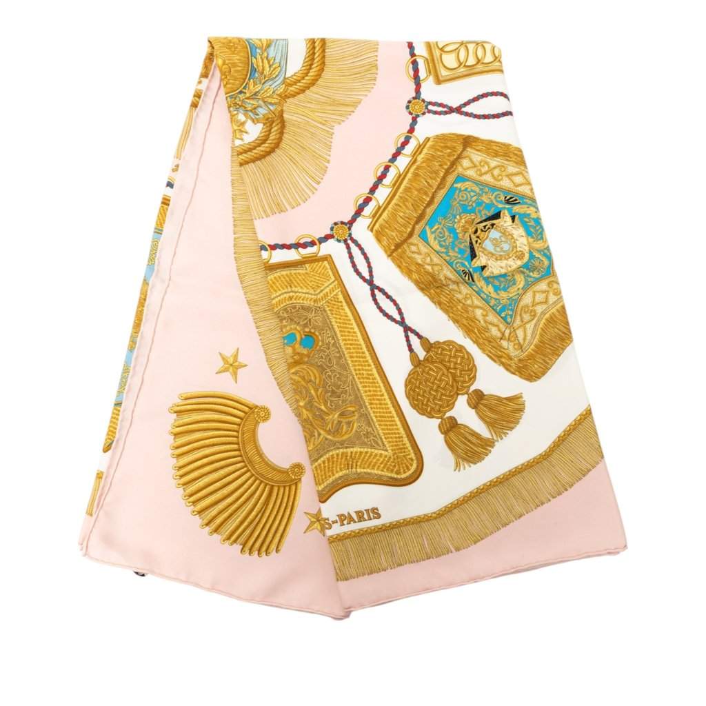 Hermès Poste et Cavalerie Silk Scarf 90 Pink Very good - Front View