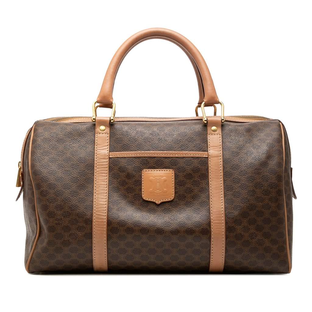 Celine Macadam Coated Canvas Boston Bag Brown Good - Front View