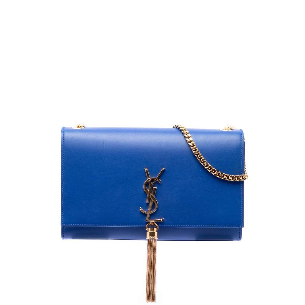 Saint Laurent Medium Smooth Calfskin Monogram Kate Tassel Crossbody Blue Leather Very good - Front View