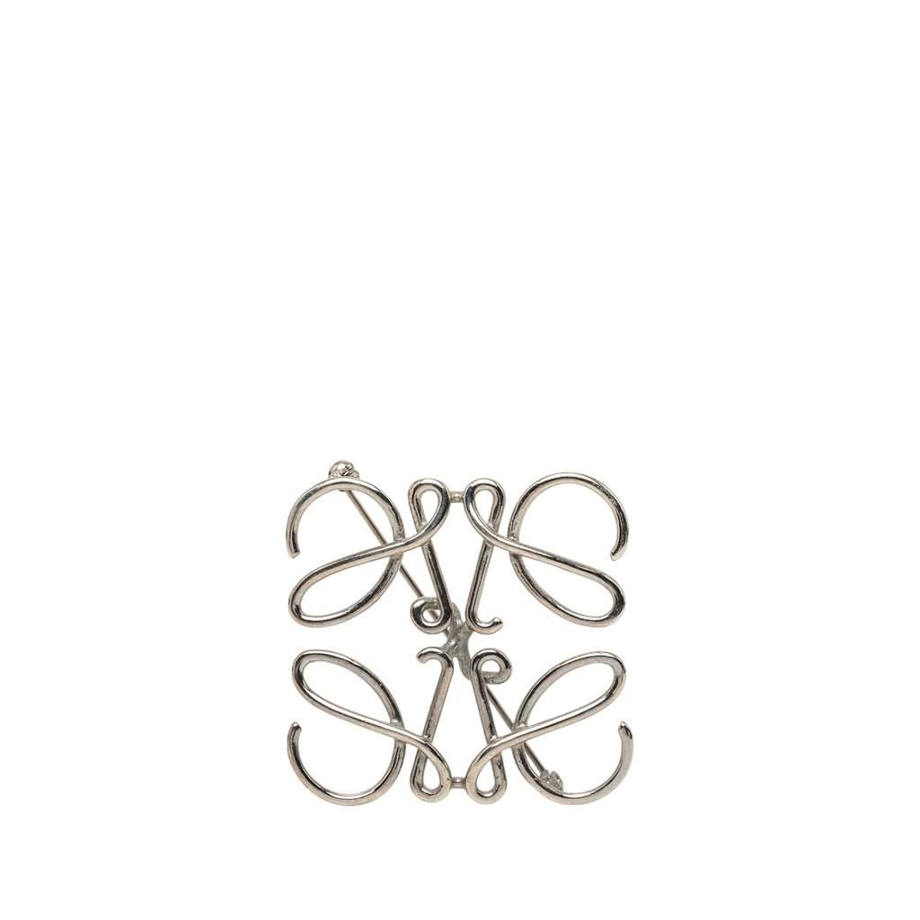 LOEWE Palladium Plated Anagram Brooch Silver Metal Very good - Front View