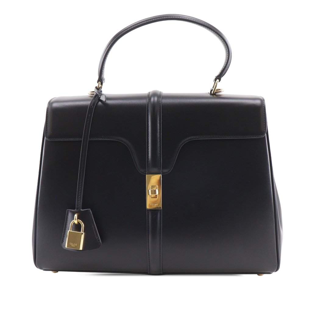 Celine Medium Calfskin Classique 16 Top Handle Bag Black Leather Very good condition - Front View