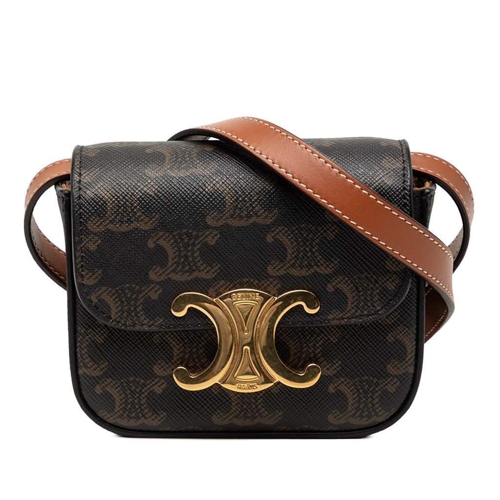 Celine Mini Triomphe Coated Canvas Claude Crossbody Brown Very good condition - Front View