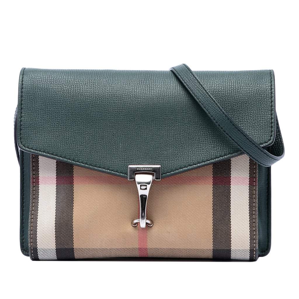 Burberry Small Leather and House Check Canvas Derby Macken Crossbody Green Leather Very good - Front View