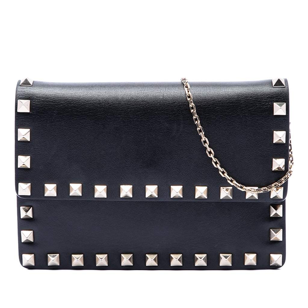 Valentino Leather Rockstud Clutch on Chain Black Leather Very good condition - Front View