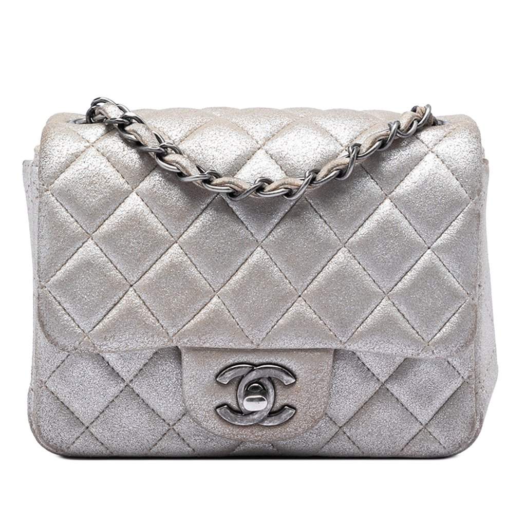 Chanel Mini Square Classic Metallic Lambskin Single Flap Brown Leather Very good condition - Front View