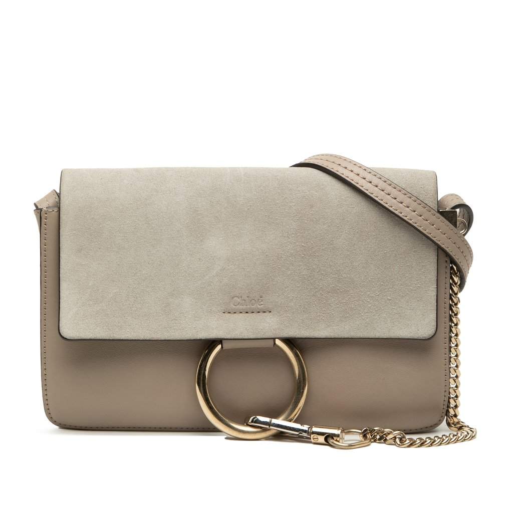 Chloé Small Suede and Calfskin Faye Crossbody Brown Leather Very good condition - Front View