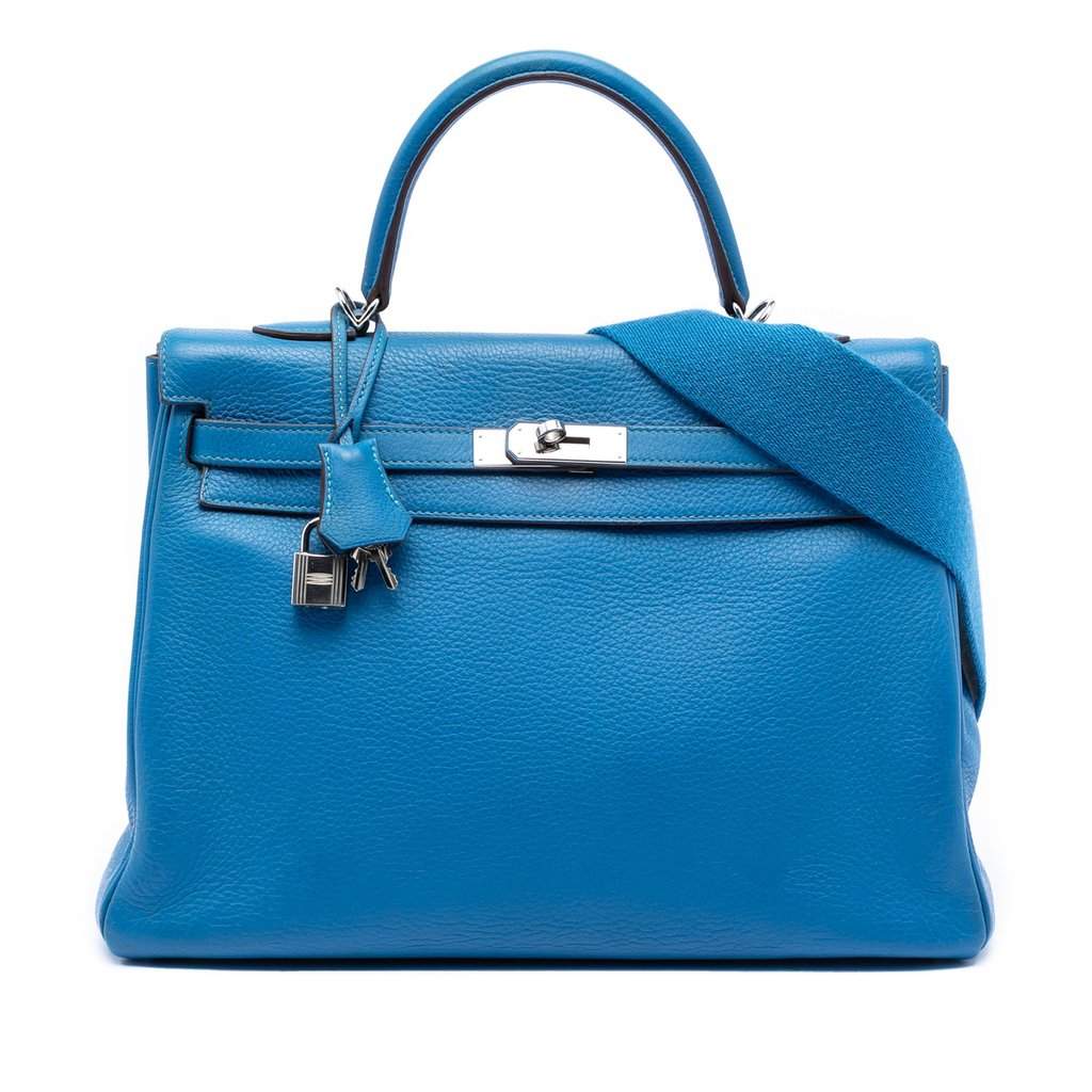 Hermès Togo Kelly II Retourne 35 Blue Leather Very good condition - Front View