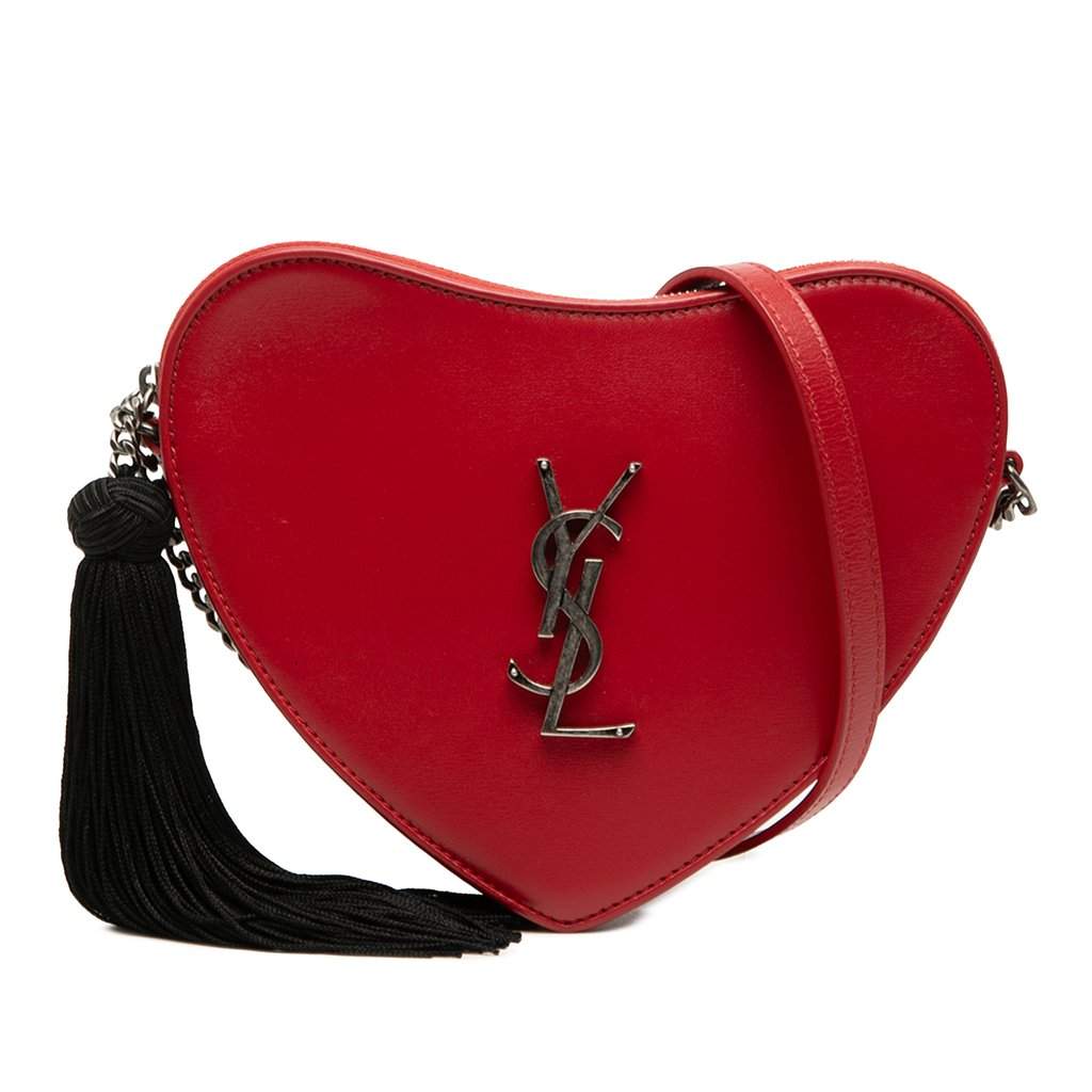 Saint Laurent Calfskin Monogram Sac Coeur Tassel Crossbody Red Leather Very good - Front View