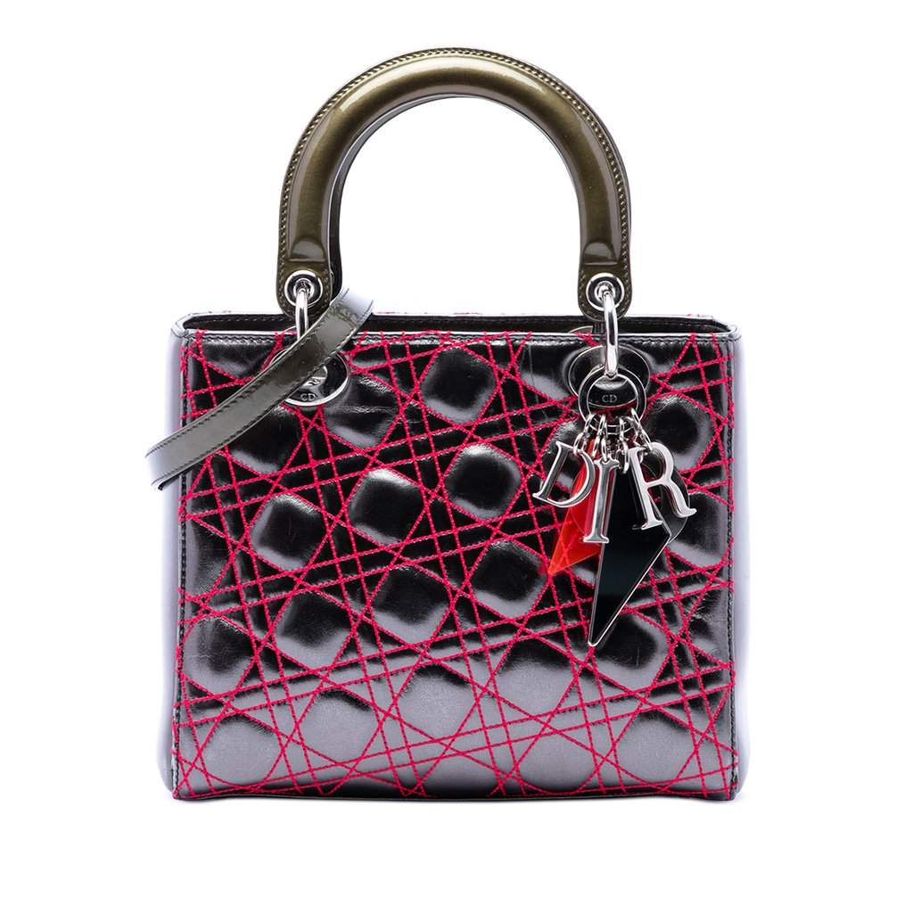 Dior Anselm Reyle Medium Metallic Lambskin Cannage Lady Dior MultiColor Leather Very good - Front View