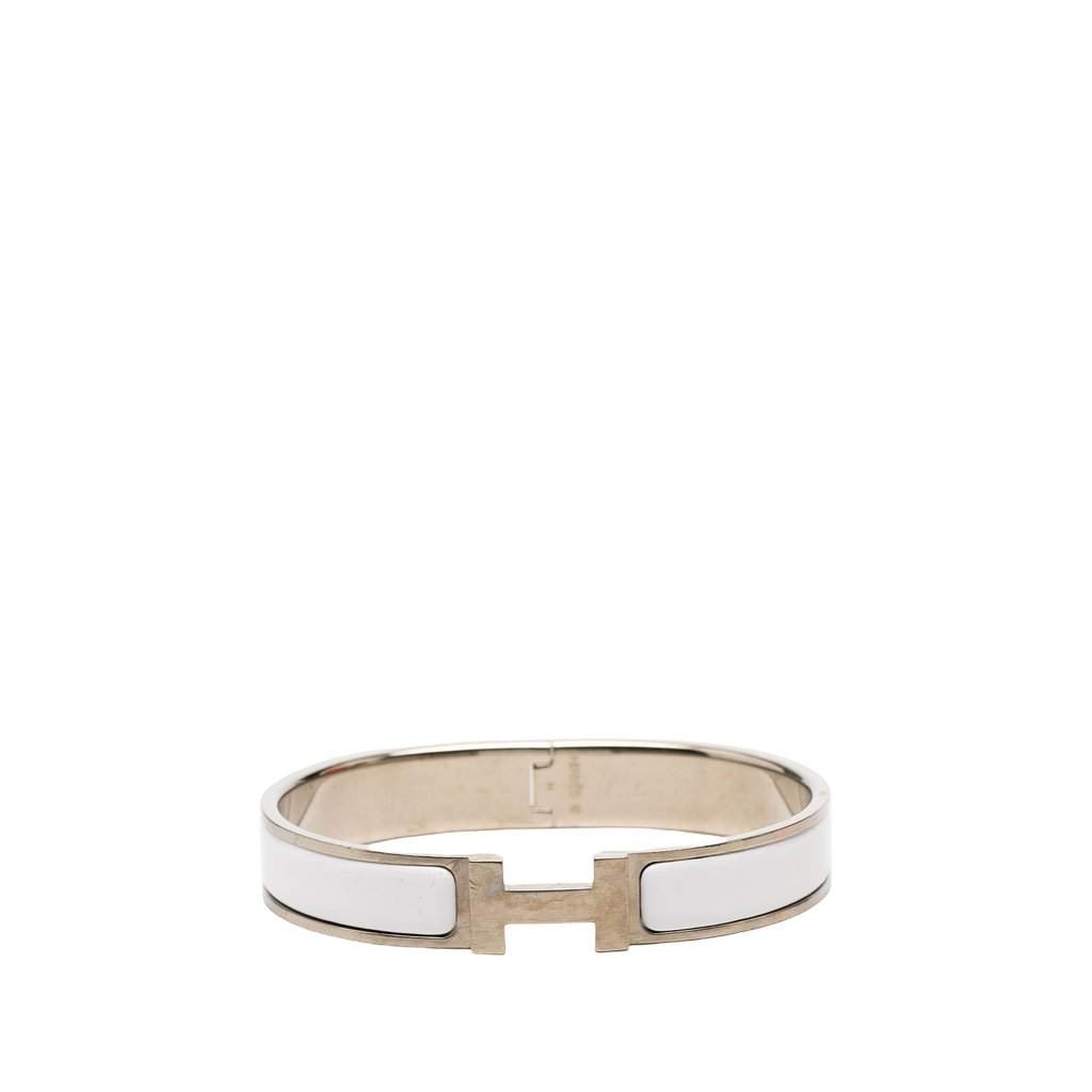 Hermès Narrow Enamel Clic H Bracelet GM White Very good condition - Front View