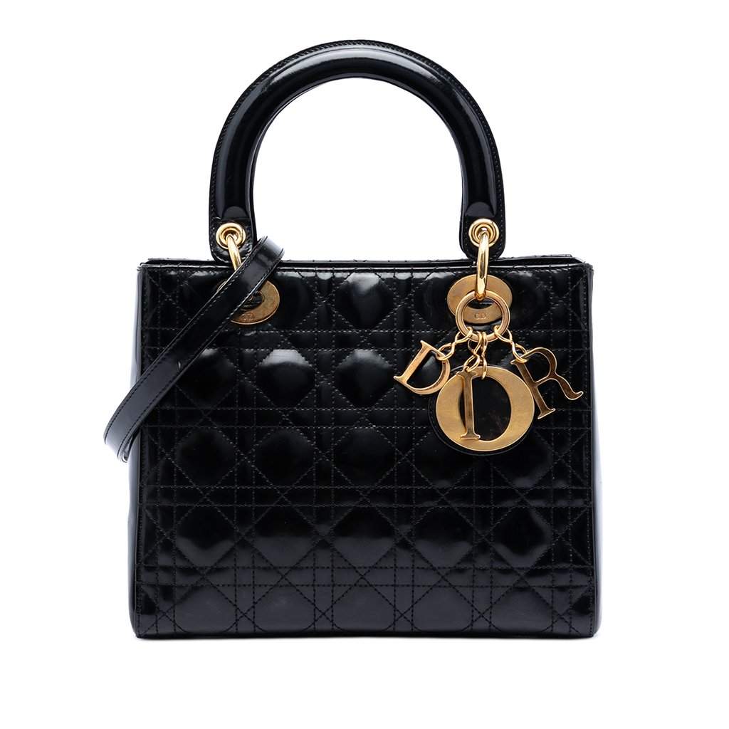 Dior Medium Patent Cannage Lady Dior Black Leather Very good condition - Front View