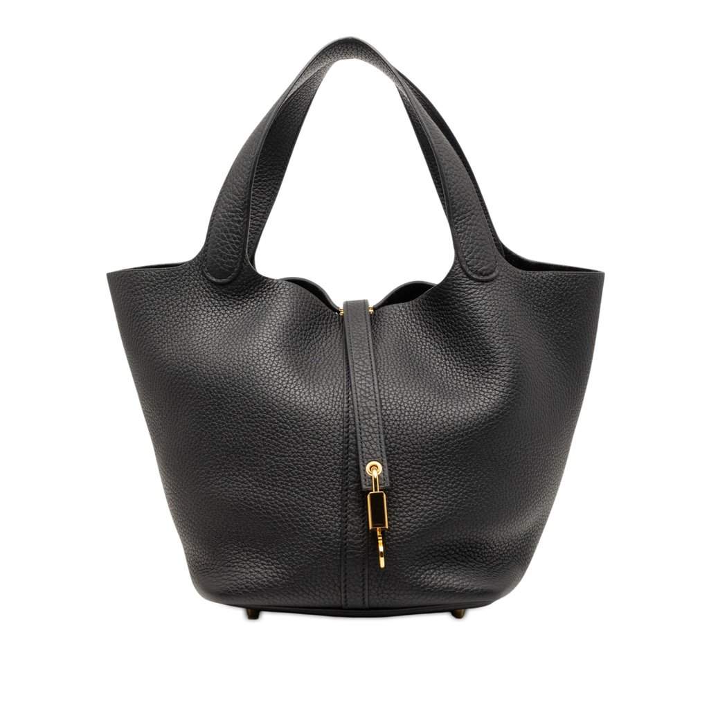 Hermès Clemence Picotin Lock 22 Black Leather Very good condition - Front View
