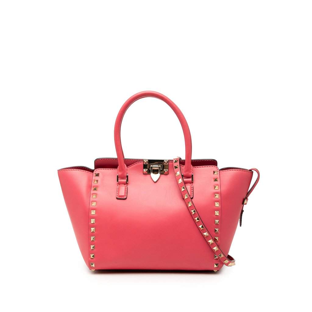 Valentino Small Leather Rockstud Trapeze Satchel Pink Leather Very good - Front View