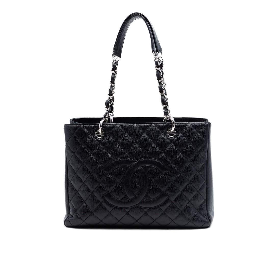 Chanel Caviar Grand Shopping Tote Black Leather Very good - Front View