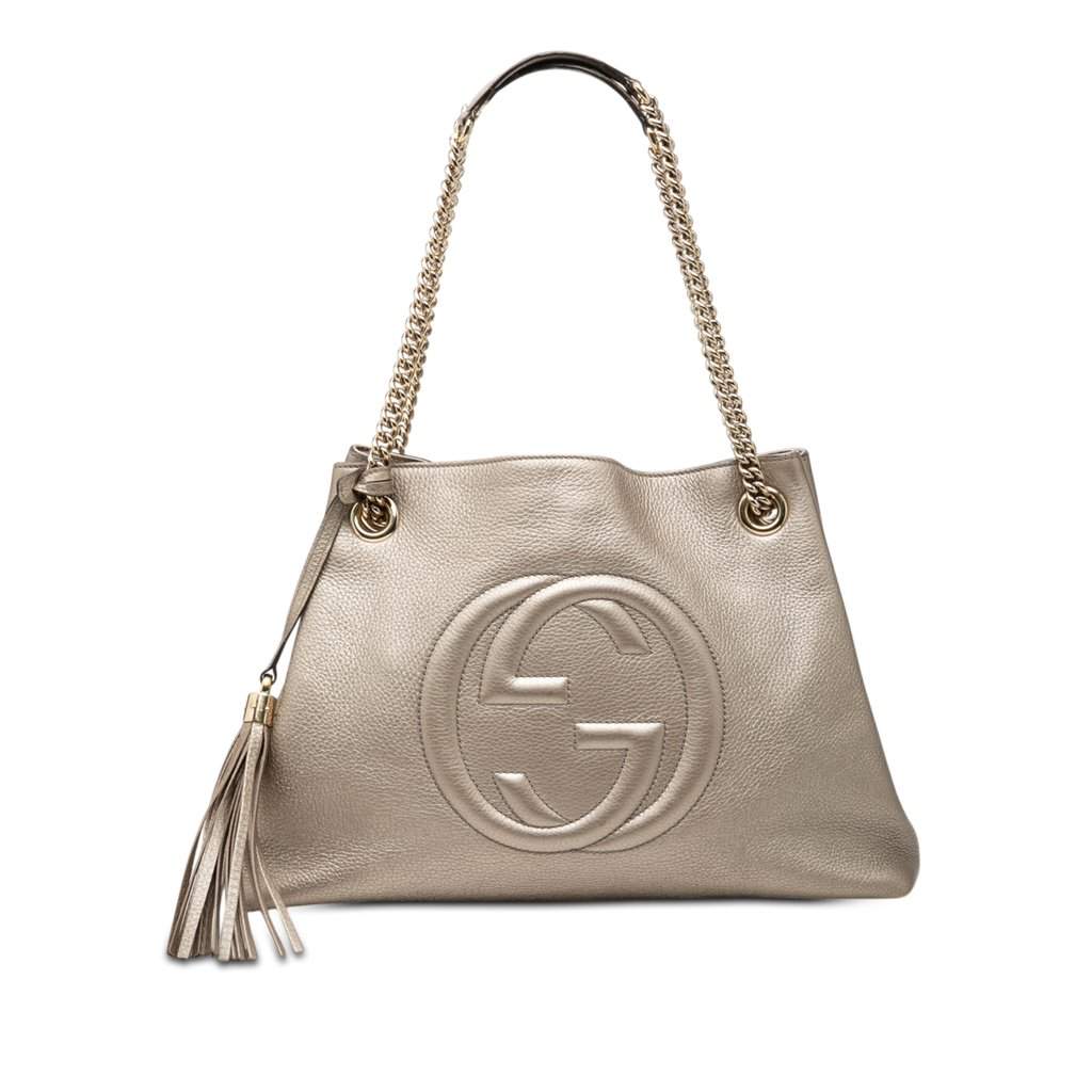 Gucci Medium Metallic Calfskin Soho Chain Tote Gold Leather Very good condition - Front View