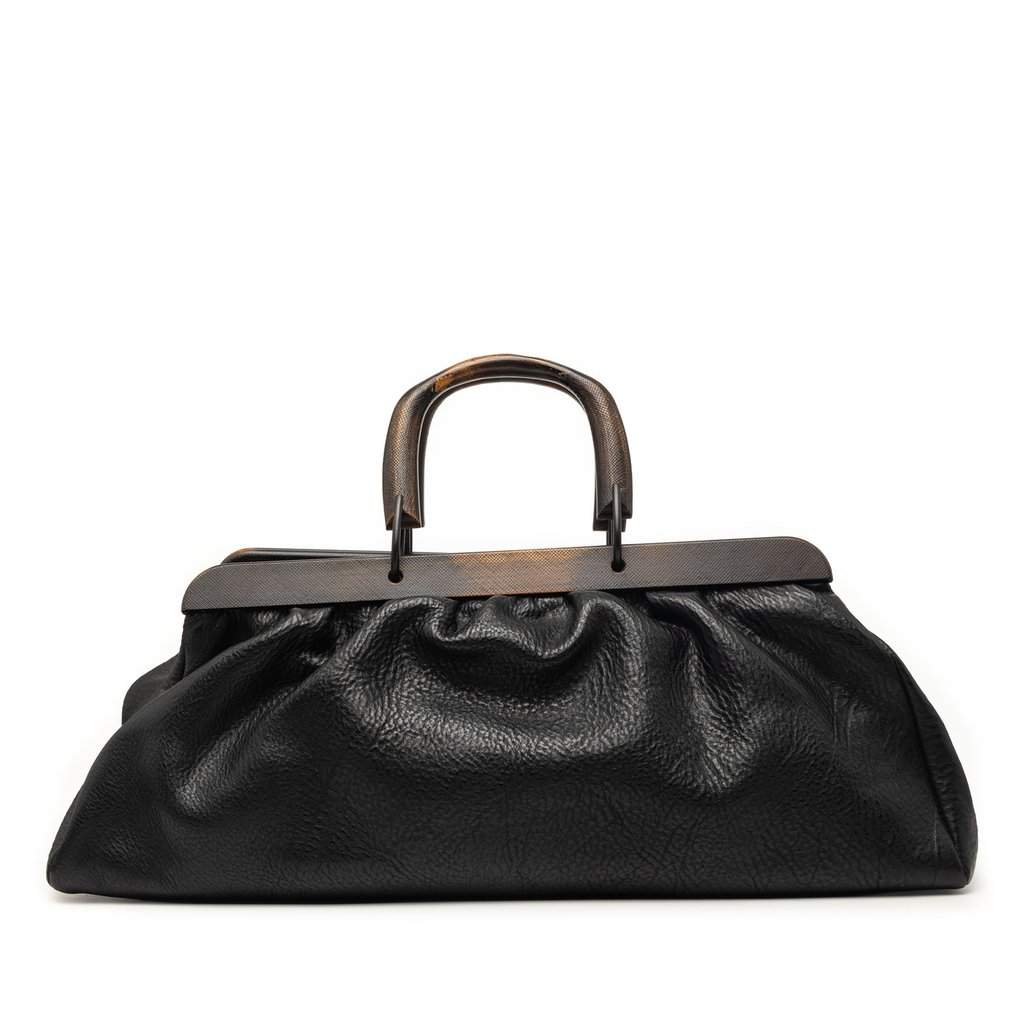 Gucci Calfskin Wood Frame Handbag Black Leather Very good condition - Front View