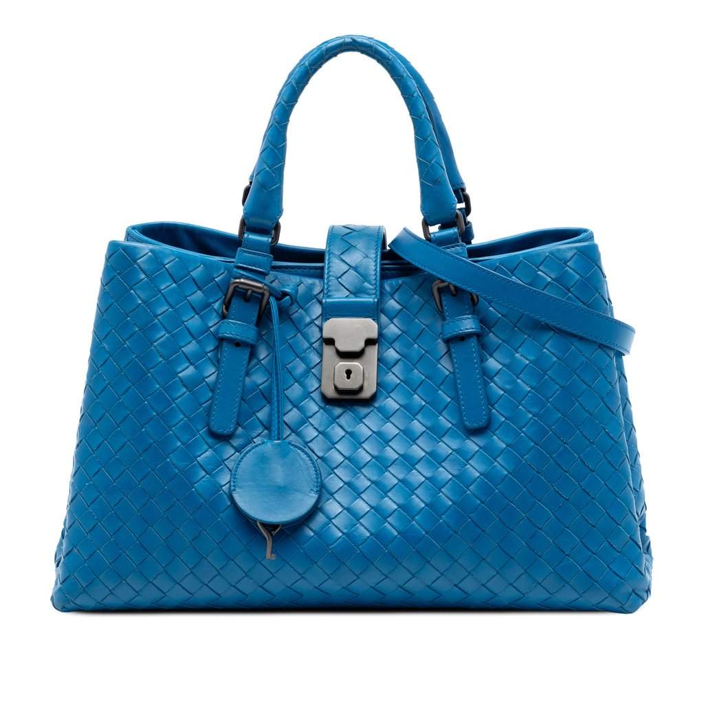 Bottega Veneta Small Nappa Intrecciato Roma Satchel Blue Leather Very good - Front View