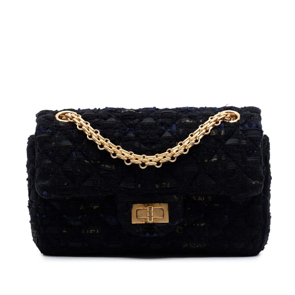 Chanel Quilted Tweed Reissue 2.55 Single Flap 224 Black Very good condition - Front View