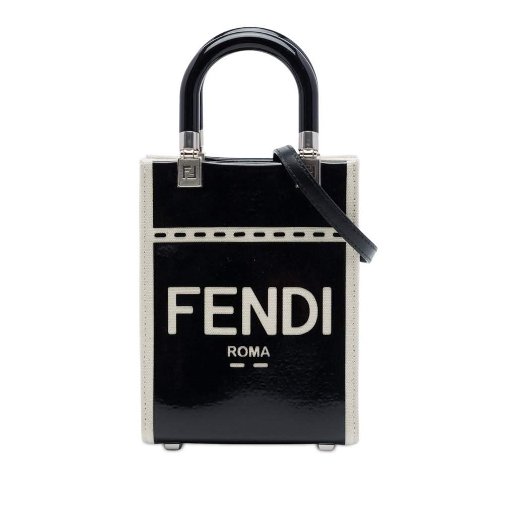 Fendi Mini Patent and Canvas Sunshine Shopper Tote Black Leather Very good - Front View
