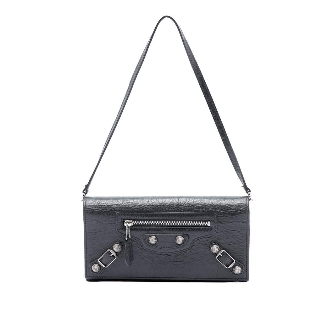 Balenciaga Lambskin Motocross Giant 12 Wallet on Strap Black Leather Very good - Front View
