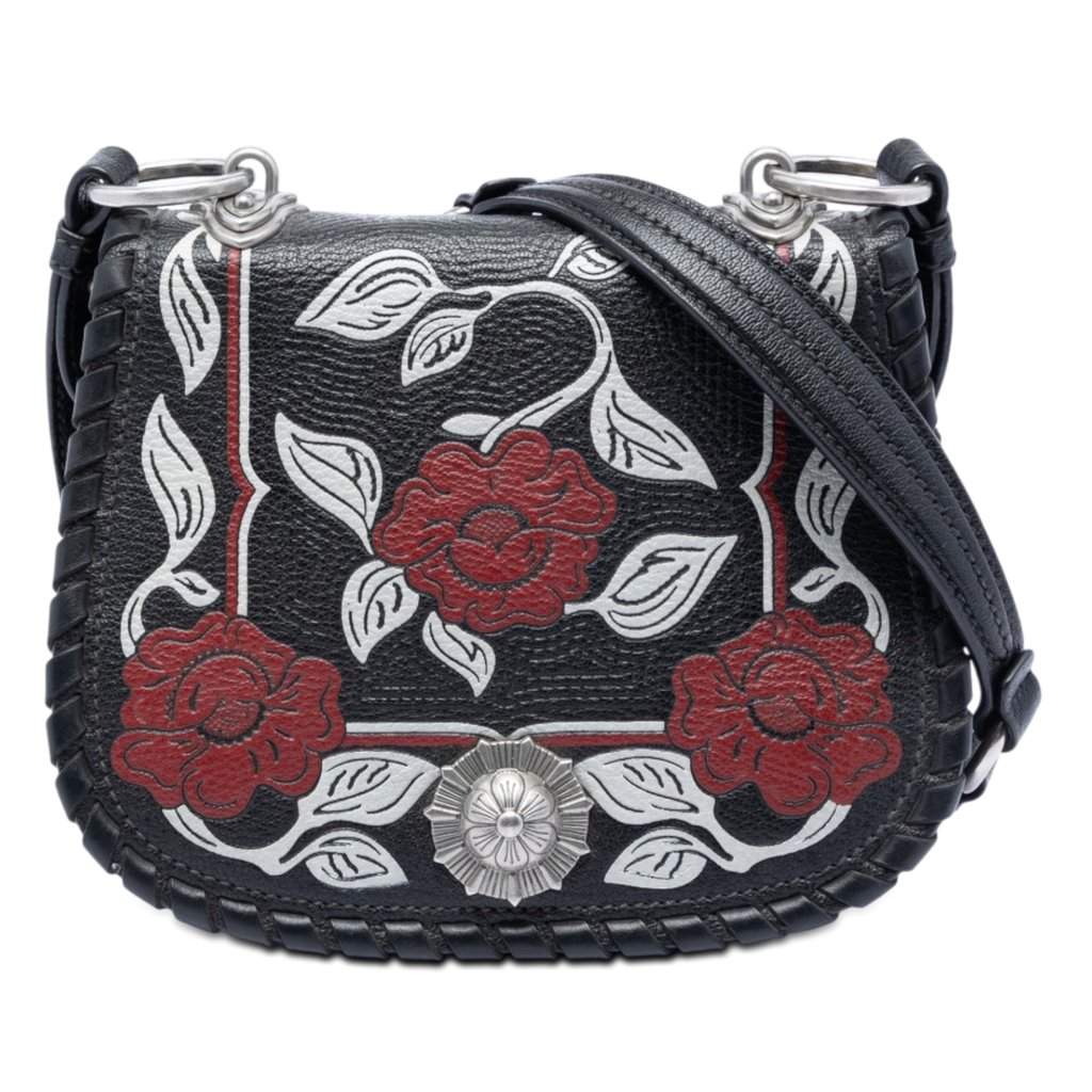 Miu Miu Goatskin Madras Floral Embossed Crossbody Black Leather Very good - Front View
