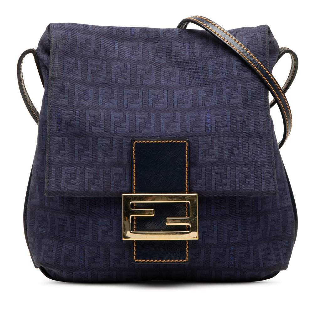 Fendi Zucchino Canvas Crossbody Blue Very good condition - Front View