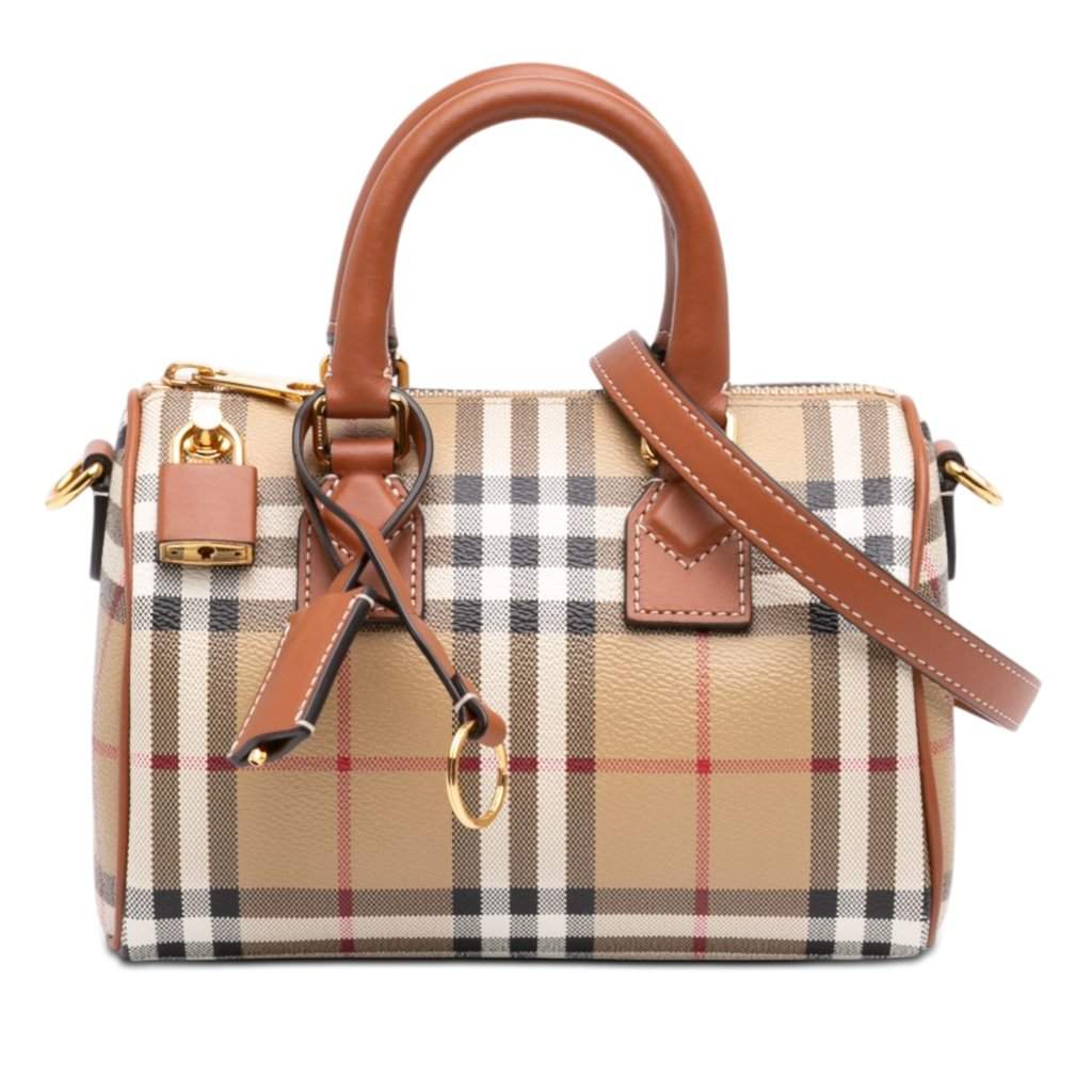Burberry Mini House Check Coated Canvas Bowling Bag Brown Very good - Front View