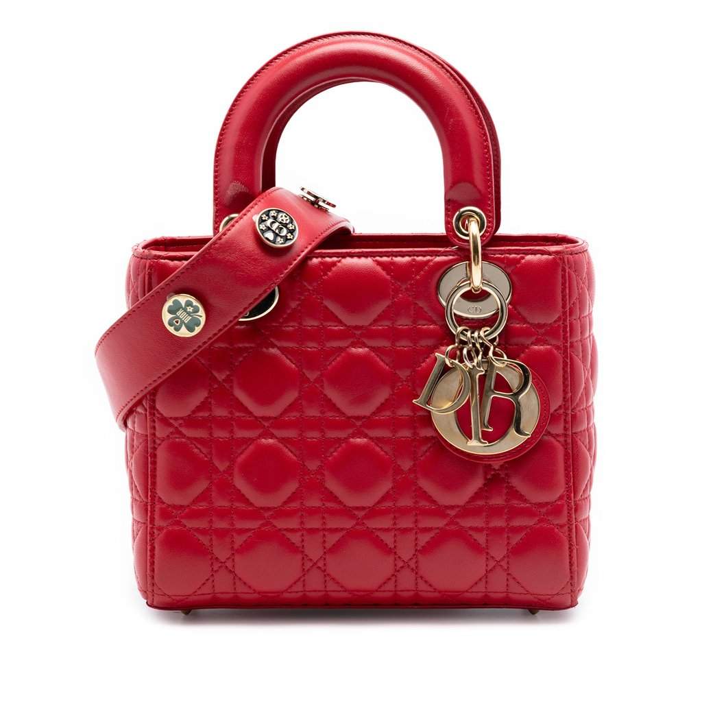 Dior Small Lambskin Cannage MyABCDior Lady Dior Red Leather Very good condition - Front View