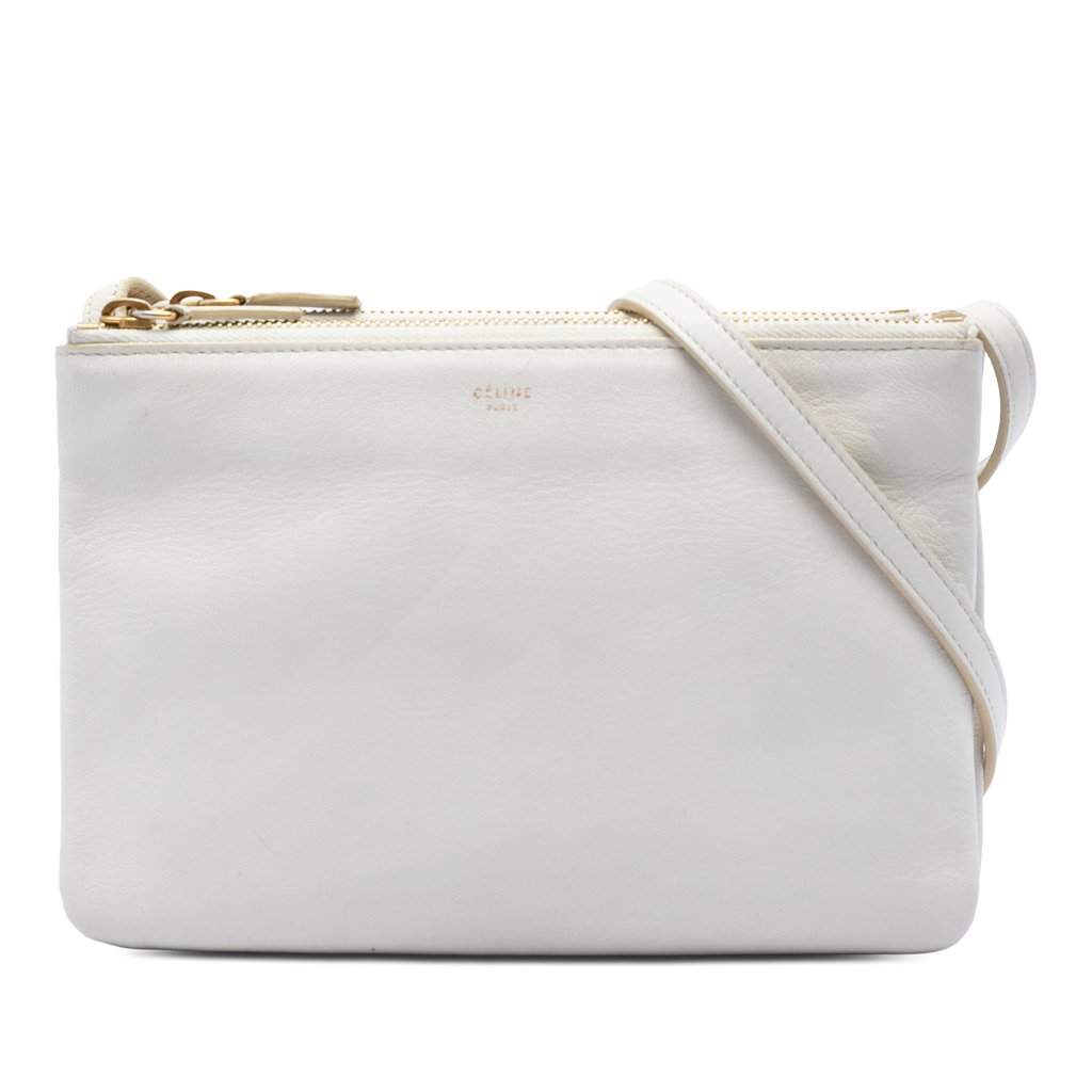 Celine Small Lambskin Trio Crossbody White Leather Very good - Front View