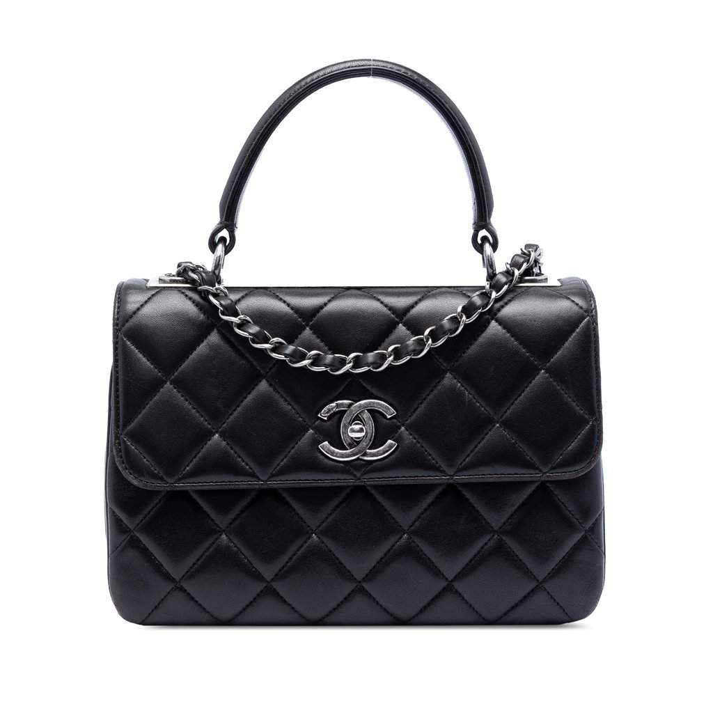 Chanel Small Quilted Lambskin Trendy CC Top Handle Flap Black Leather Very good condition - Front View