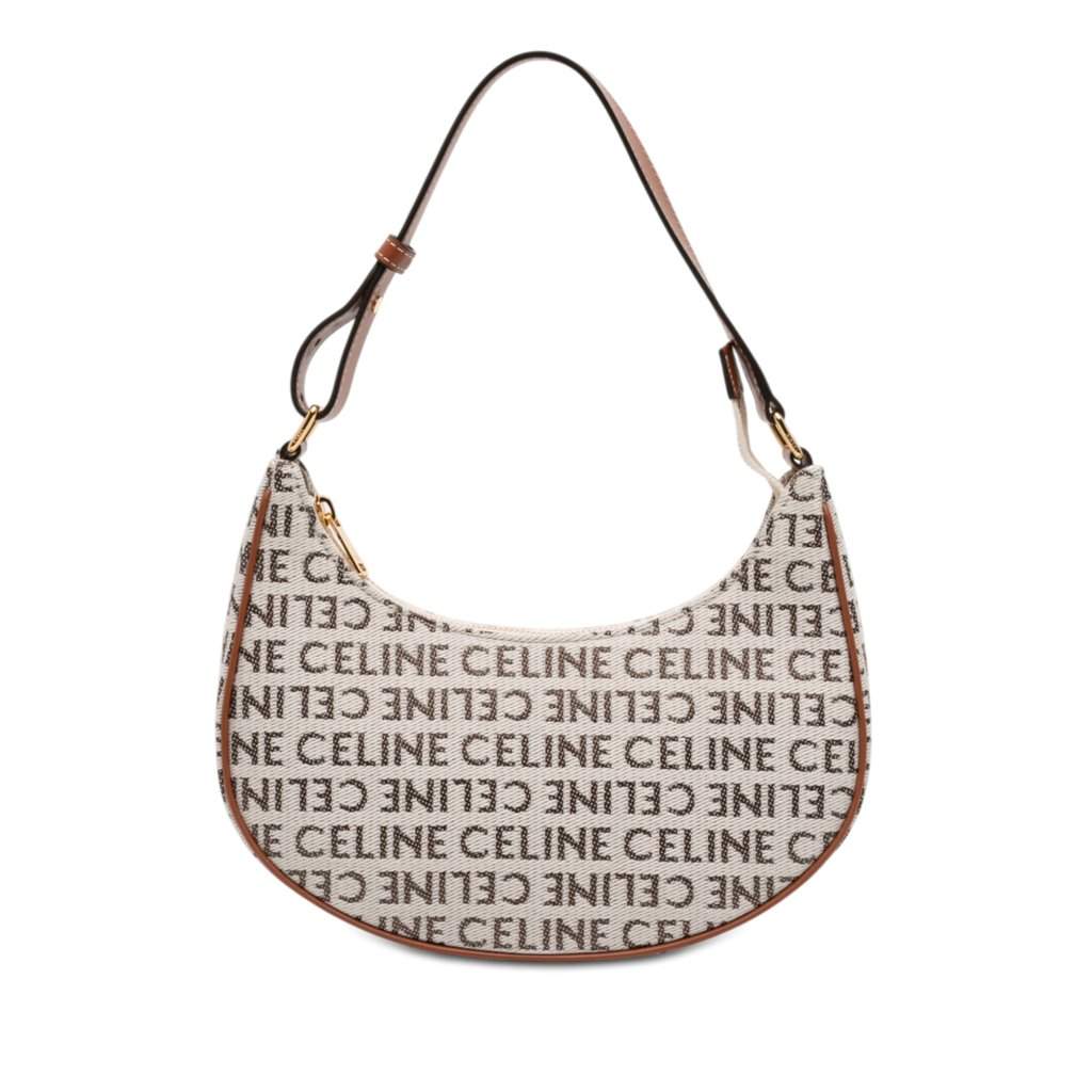 Celine Medium Canvas Logo Ava Shoulder Bag Brown Very good - Front View