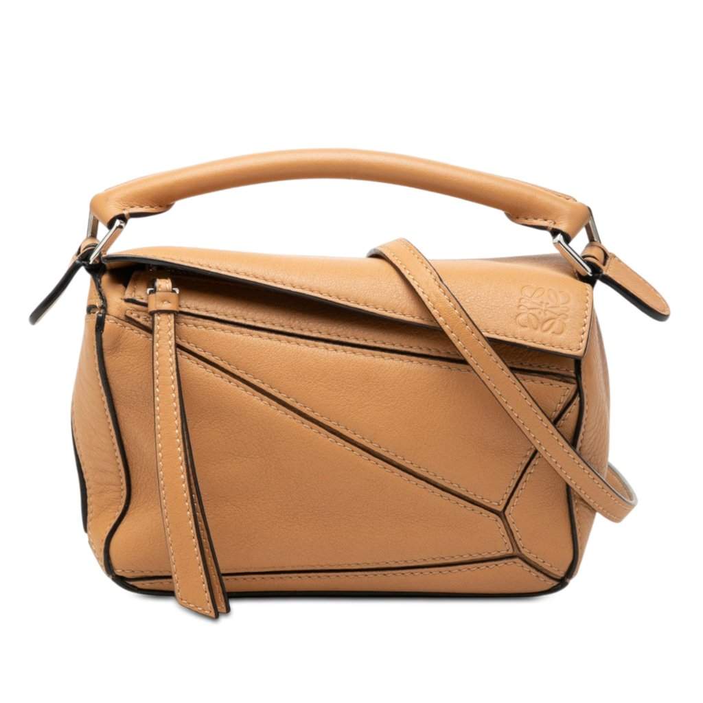 LOEWE Mini Calfskin Puzzle Satchel Brown Leather Very good - Front View