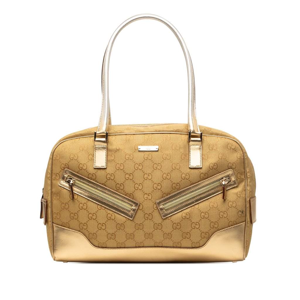 Gucci GG Canvas Handbag Gold Good - Front View