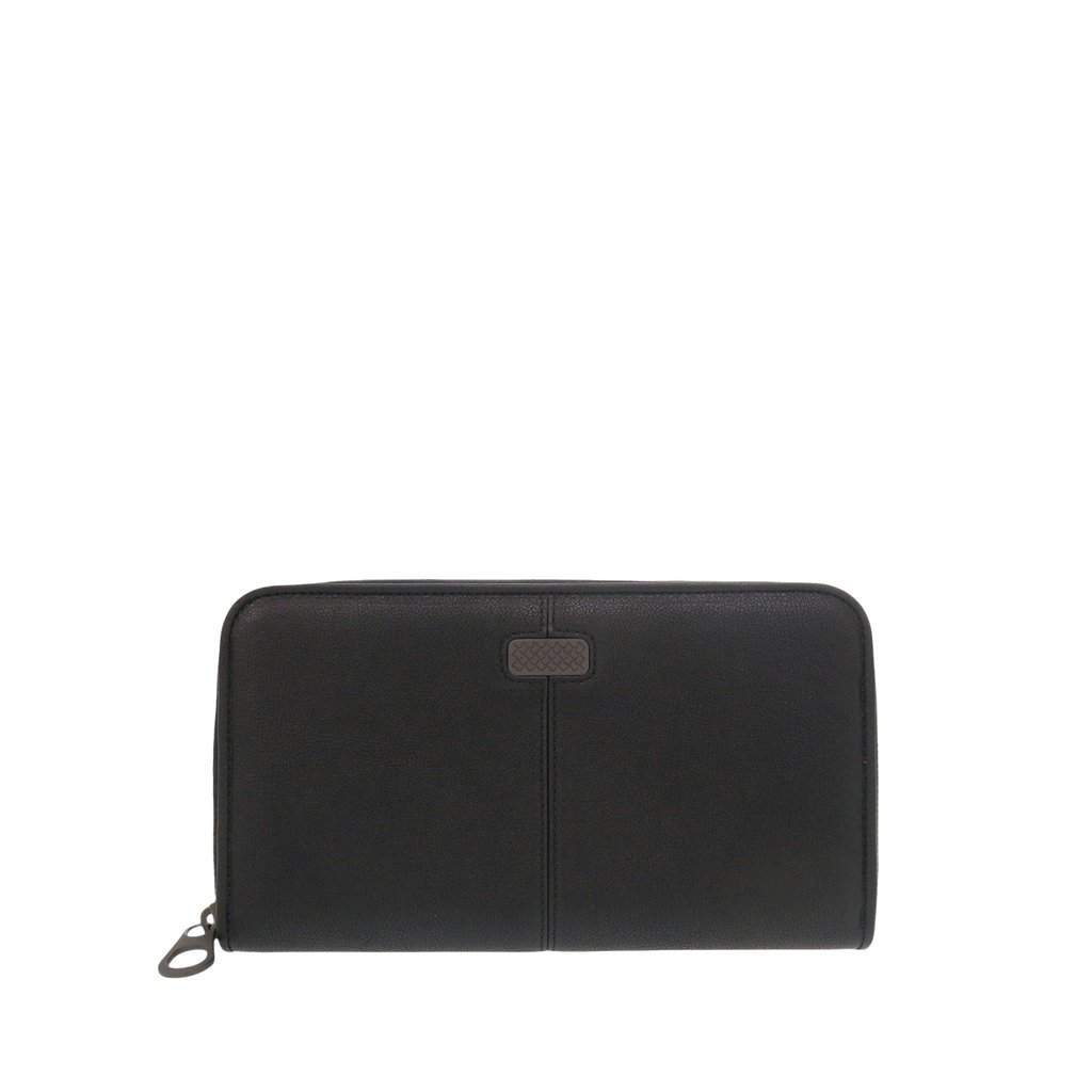 Bottega Veneta Grained Leather Zip Around Organizer Long Wallet Black Leather Very good condition - Front View