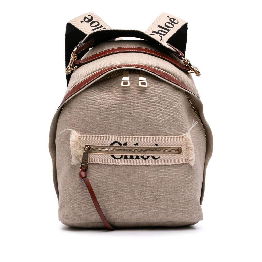 Chloé Canvas Woody Backpack Beige Very good condition - Front View