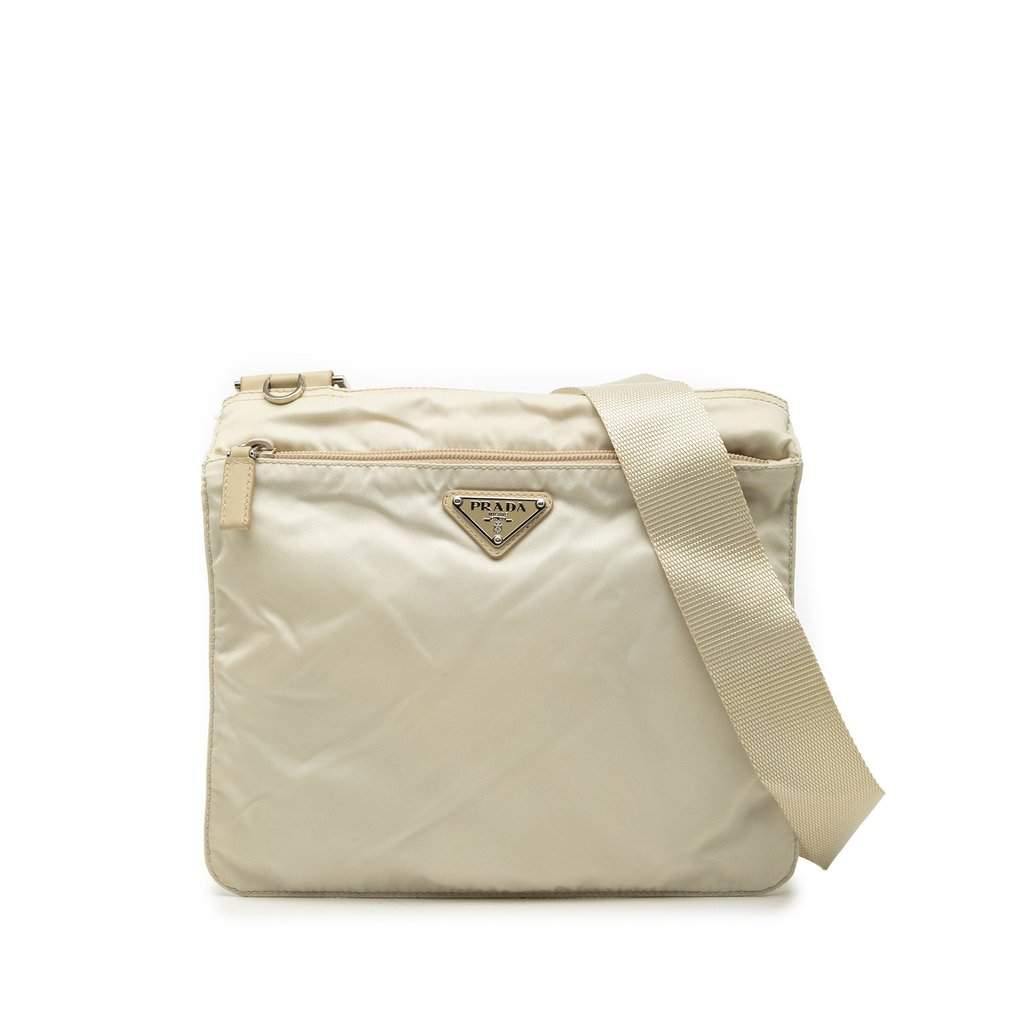 Prada Tessuto Zip Top Crossbody Beige Very good - Front View