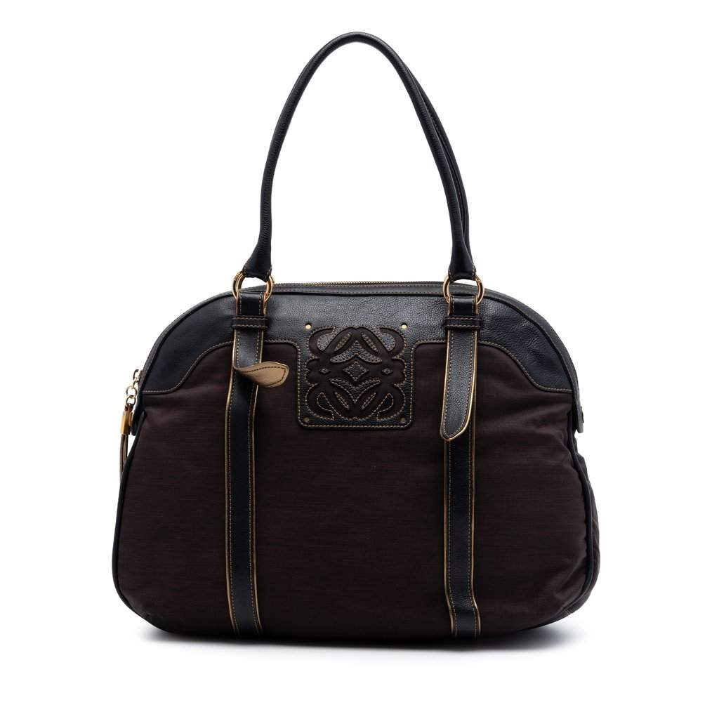LOEWE Nylon Anagram Handbag Brown Very good condition - Front View