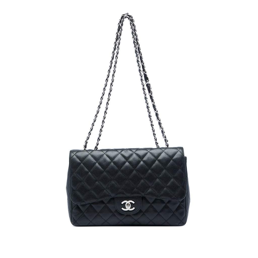 Chanel Jumbo Classic Caviar Single Flap Black Leather Very good condition - Front View