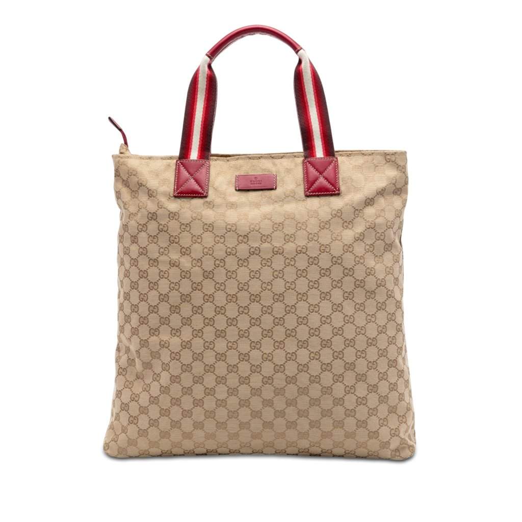 Gucci GG Canvas Web Vertical Tote Beige Very good condition - Front View