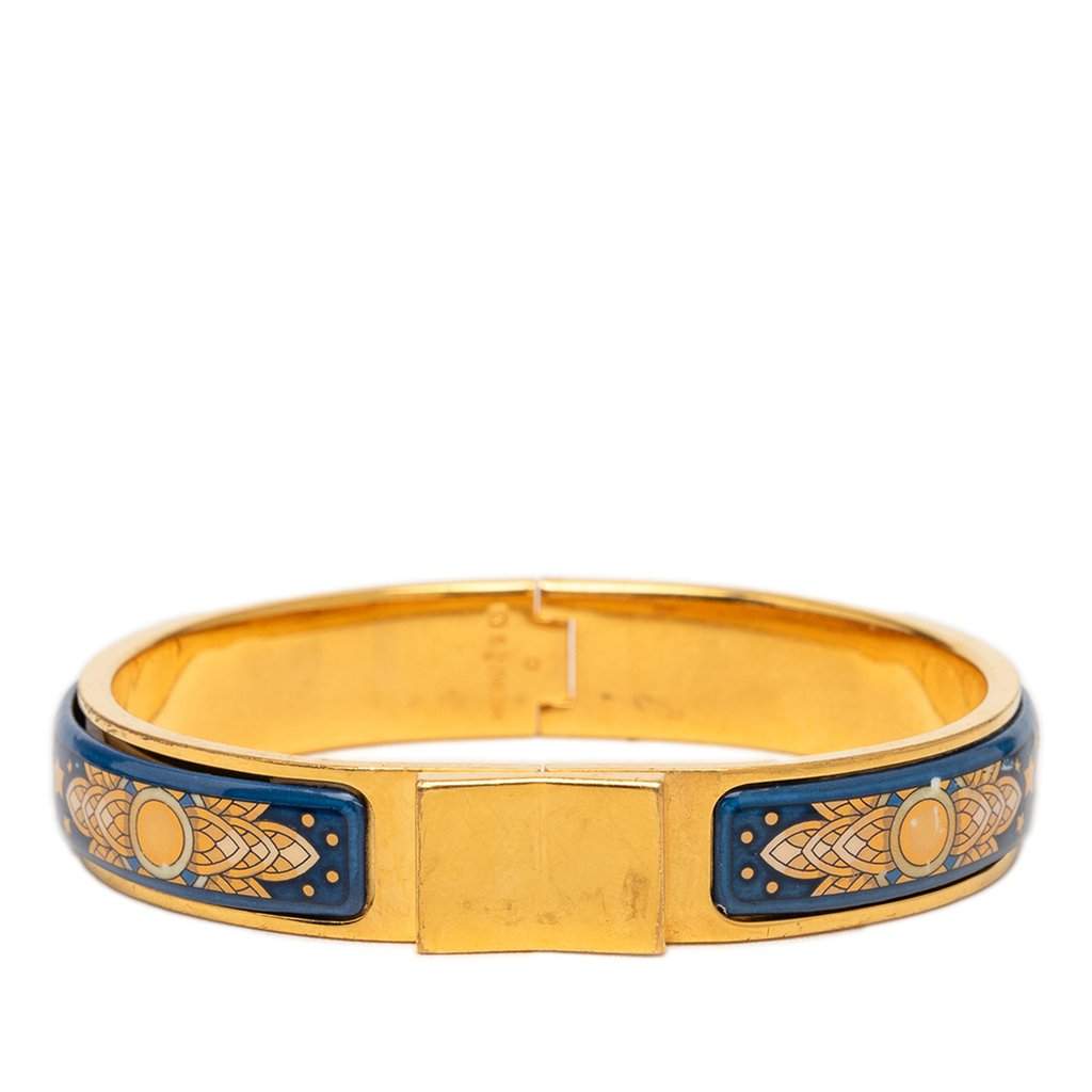 Hermès Narrow Printed Enamel Loquet Hinge Bracelet Blue Very good - Front View