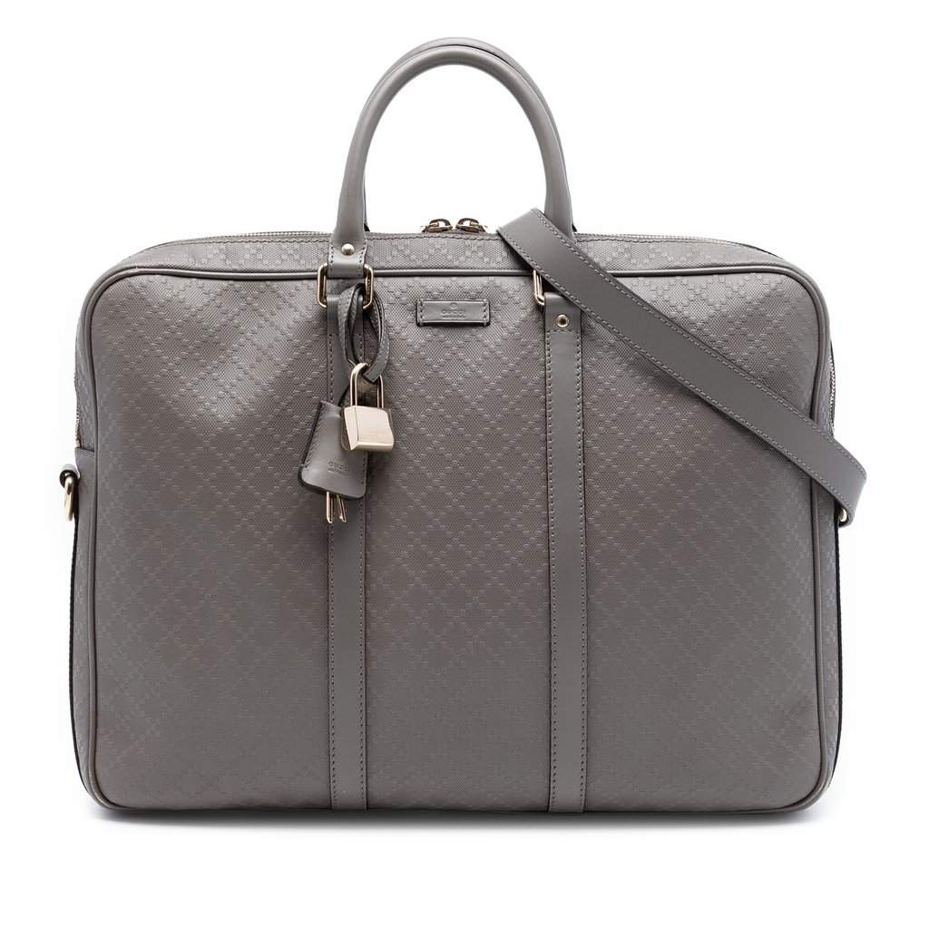 Gucci Diamante Calfskin Business Bag Grey Leather Very good condition - Front View