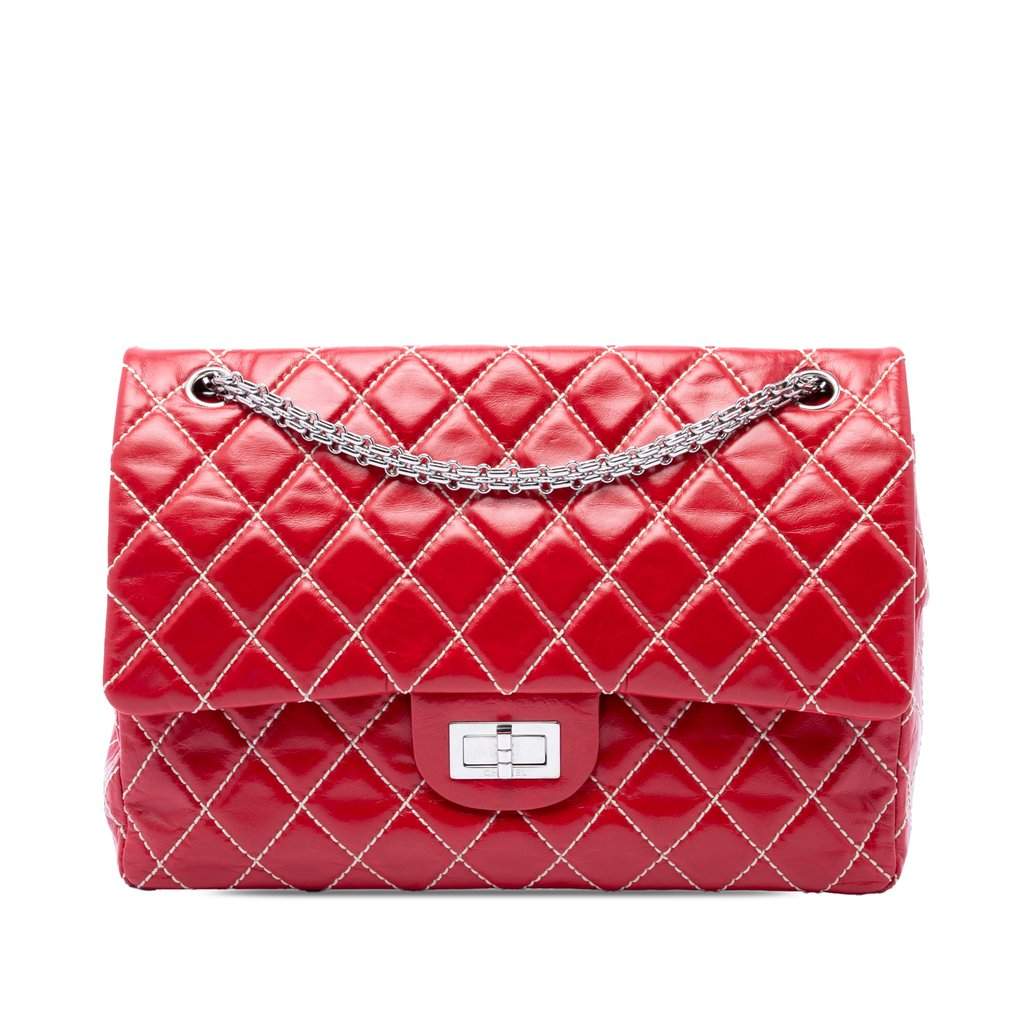 Chanel Quilted Glazed Calfskin Reissue 2.55 Surpique Double Flap 227 Red Leather Very good - Front View