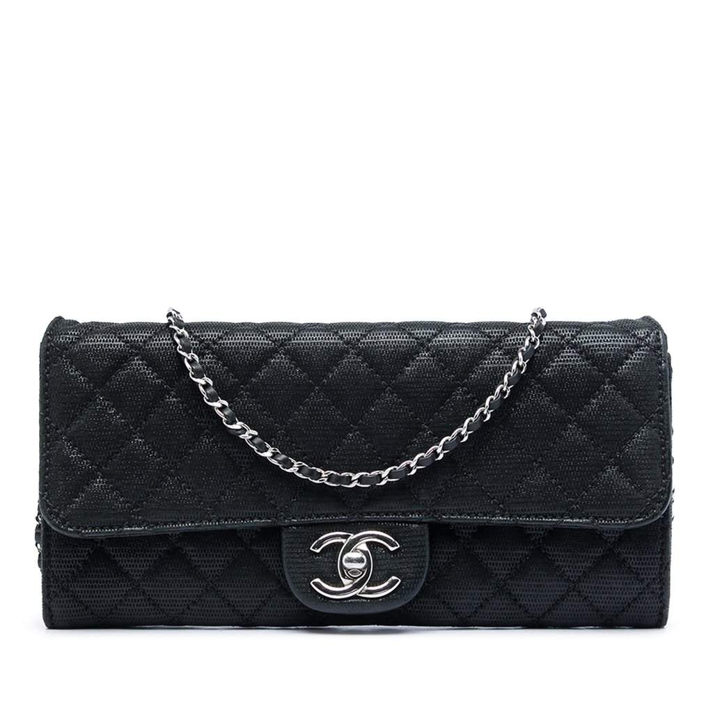 Chanel CC Quilted Iridescent Fabric East West Flap Black Very good - Front View