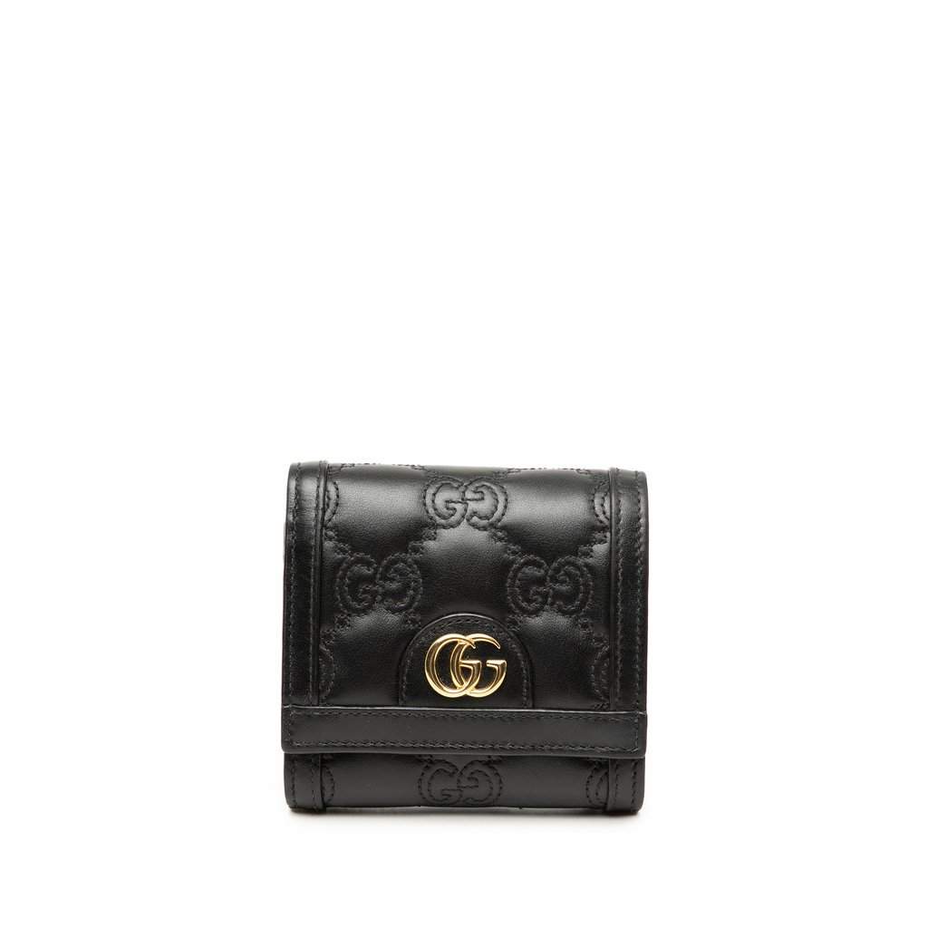 Gucci GG Matelasse Calfskin Card Case Wallet Black Leather Very good condition - Front View