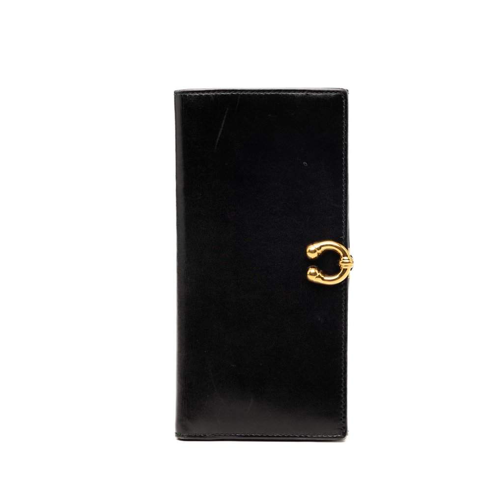 Gucci Calfskin Horseshoe Long Wallet Black Leather Very good condition - Front View