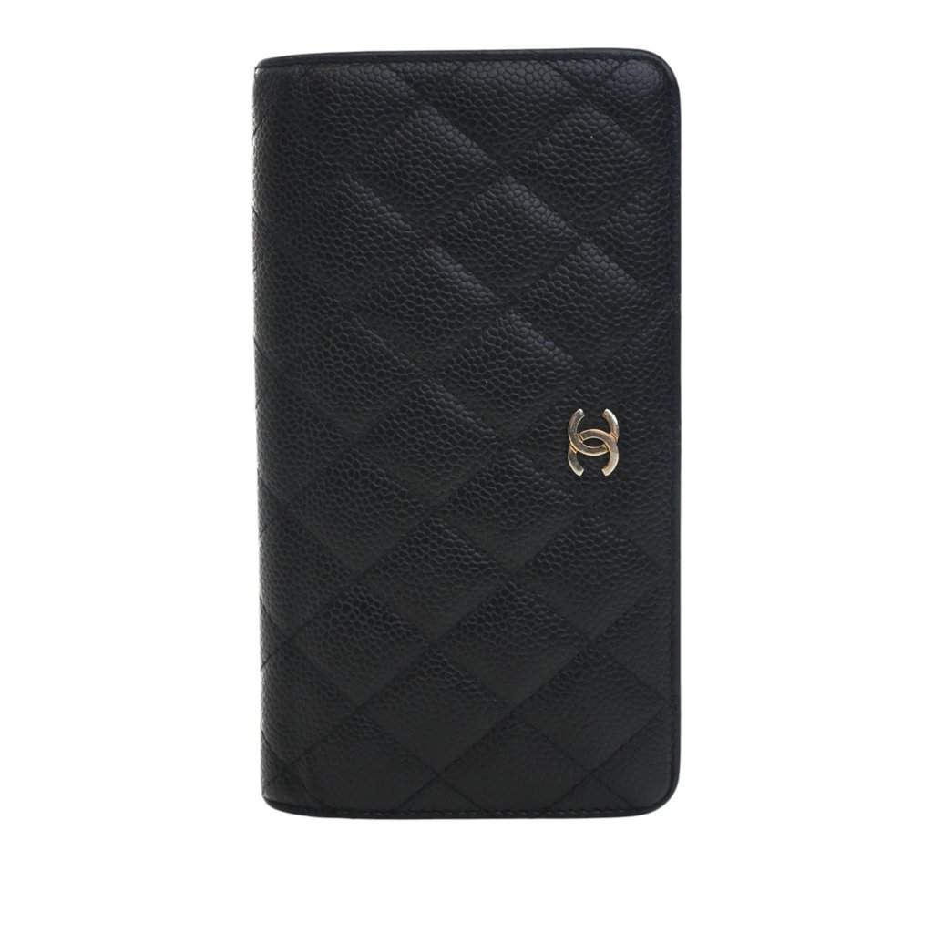 Chanel CC Quilted Caviar Yen Bifold Long Wallet Black Leather Very good - Front View