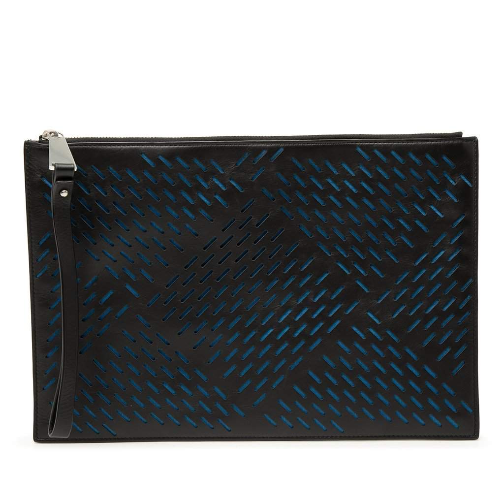 Bottega Veneta Perforated Leather Clutch Black Leather Very good condition - Front View