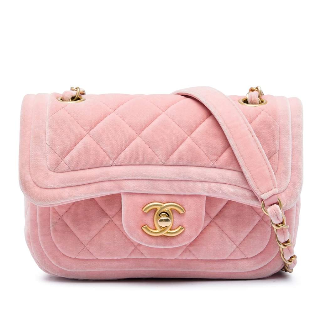 Chanel Mini Quilted Velvet Double Frame Flap Pink Very good condition - Front View