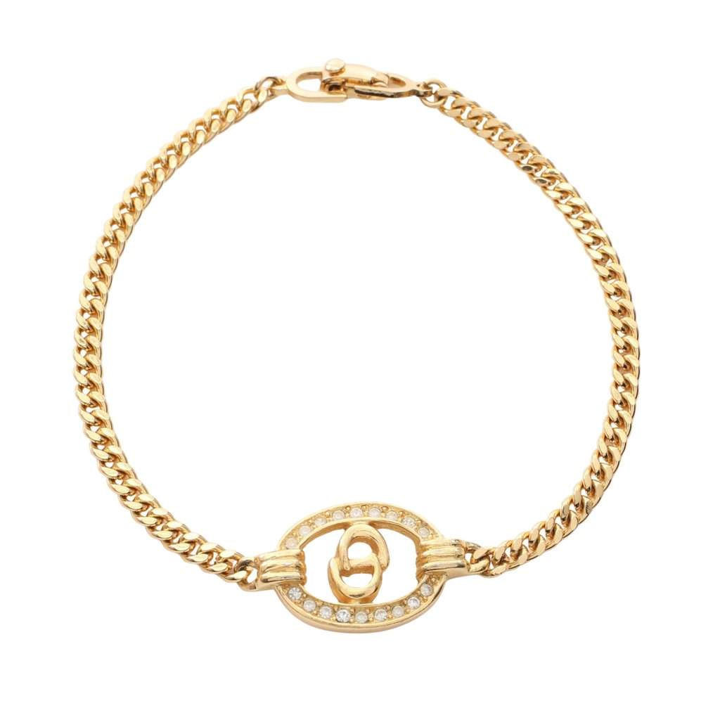 Dior Gold Plated CD Strass Bracelet Gold Metal Very good condition - Front View